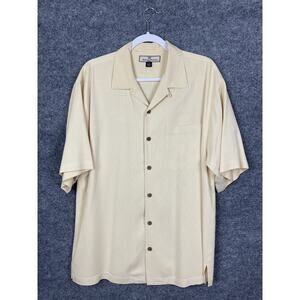 Tommy Bahama 100% Silk Yellow Short Sleeve Shirt Hawaiian Pattern Size Medium
